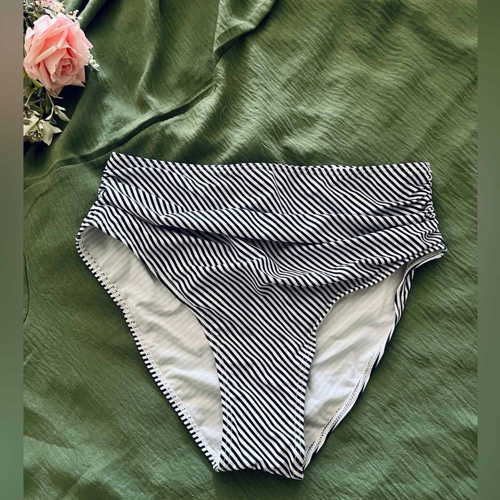 Ruched Maternity Striped High-Waisted Cheeky Bikini Bottom